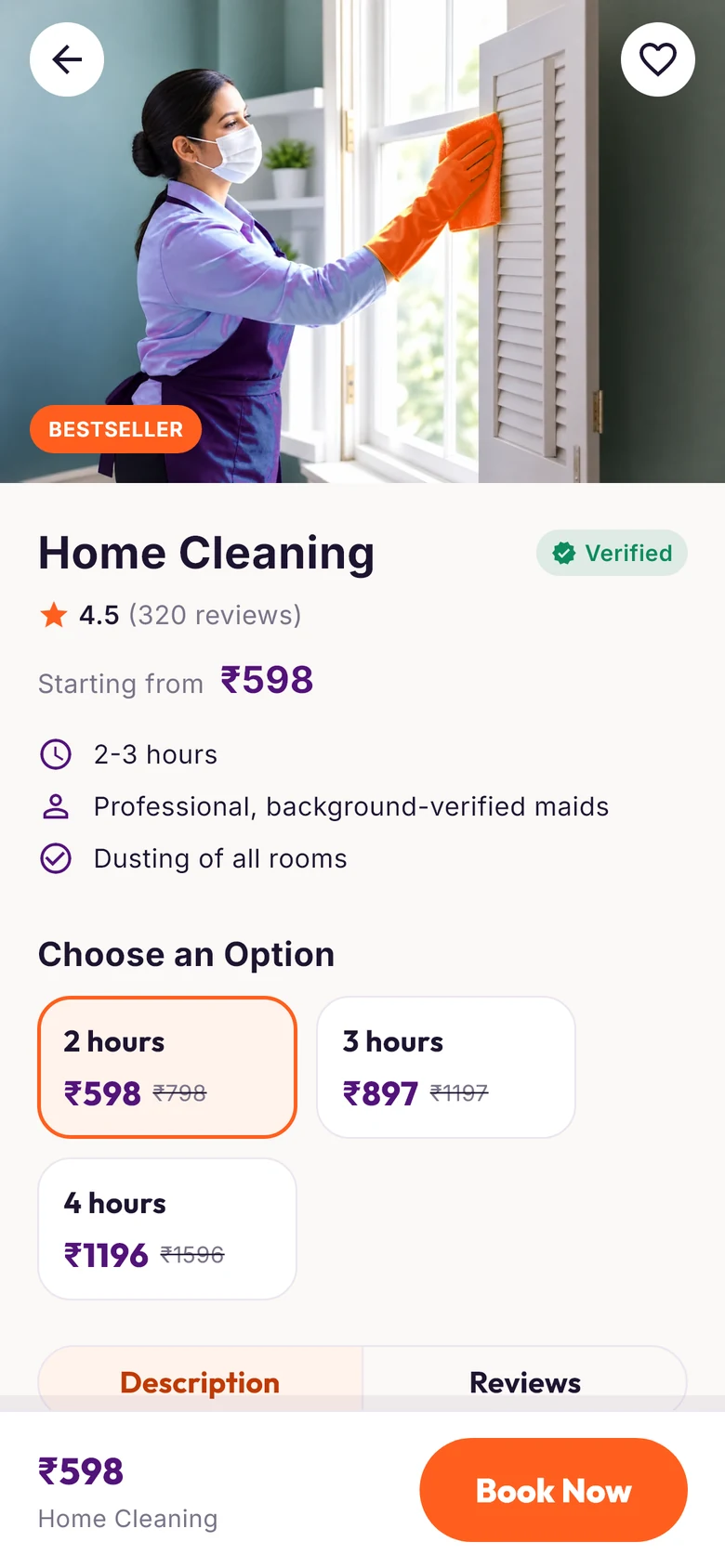DailyMaid app: Home Cleaning with 2, 3 and 4 hour options and prices