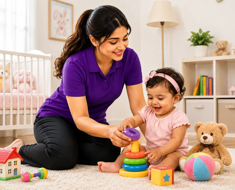 Babysitter playing with a toddler
