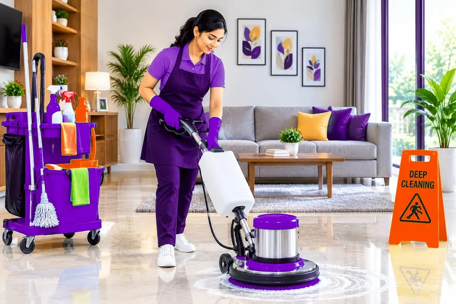 Deep cleaning a living room floor