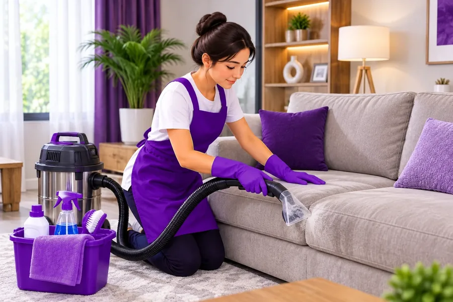 Sofa being deep cleaned